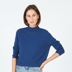 Everlane Navy Blue 100% Cashmere Mock Neck Boxy Sweater Womens Medium